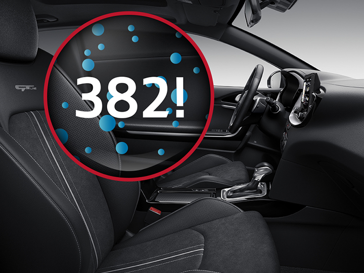 382 types of bacteria (approx.) per square centimetre in the average car